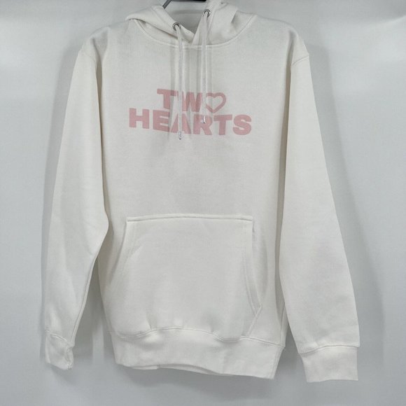 Two Hearts Long Sleeve Hoodie Sweatshirt White Graphic Size S NWOT - Picture 1 of 6